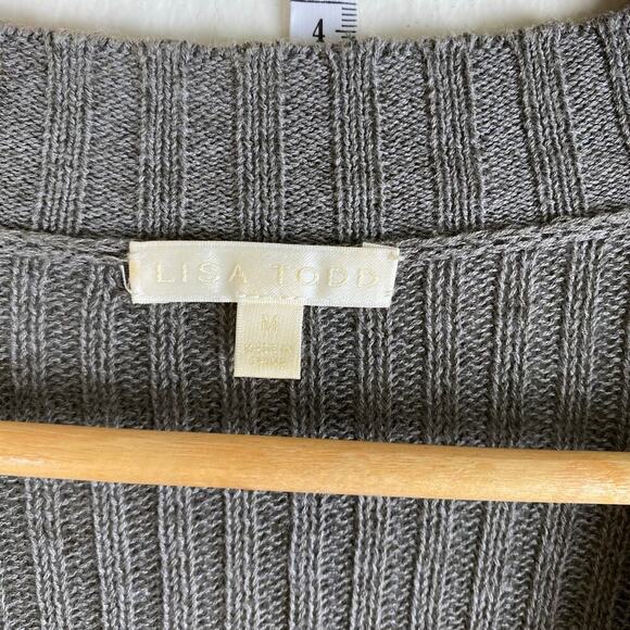 Lisa Todd Neon Stripe V Sweater Size M Gray Pink Cotton Linen Relaxed Maximalist - Picture 8 of 11